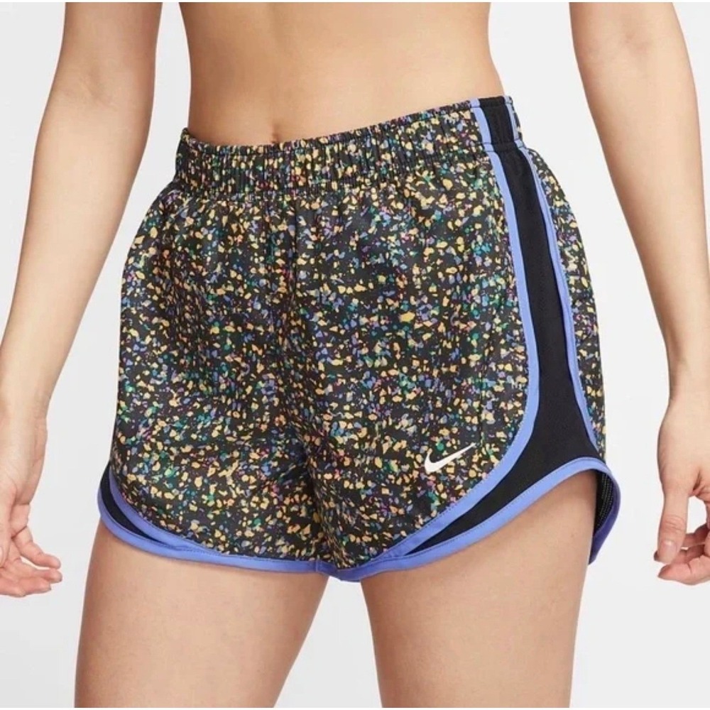 Nike Dri-FIT Tempo Running Shorts Womens Small Black Multi Color Splatter Print